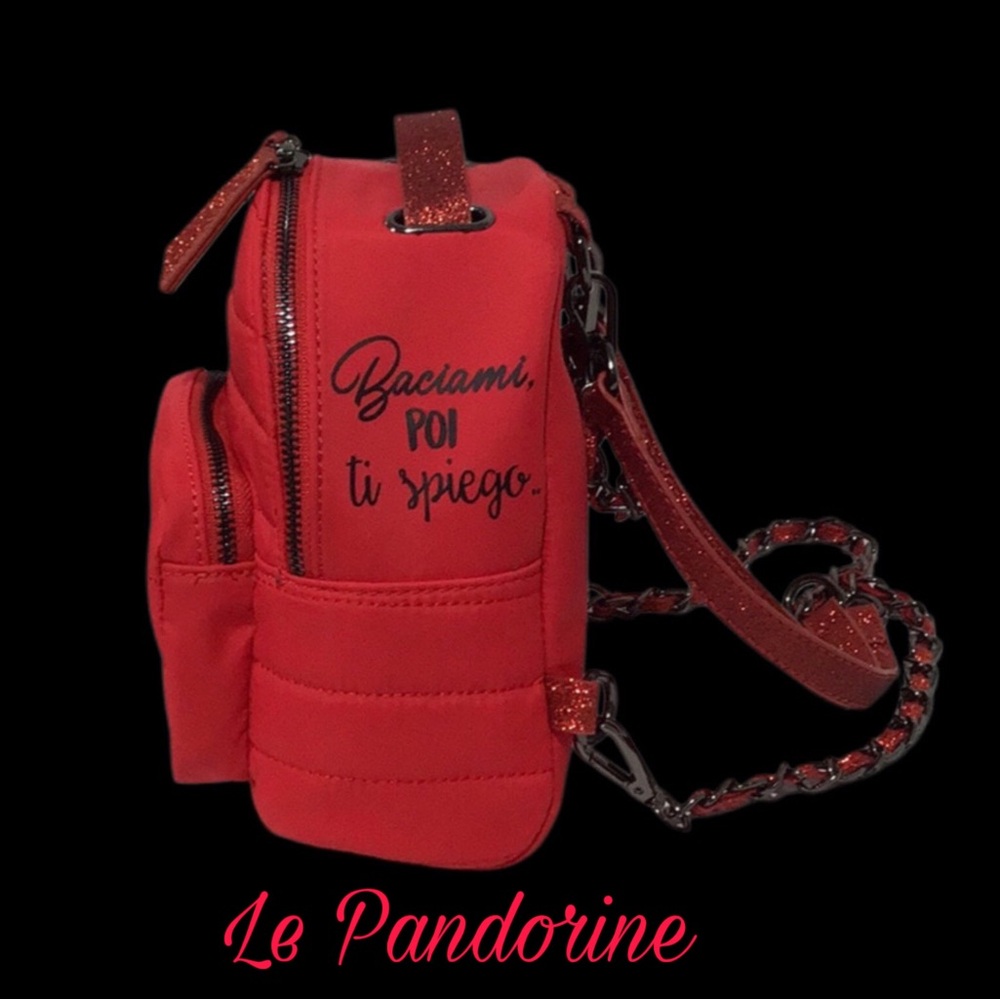 LE PANDORINE Red Quilted Mini Backpack Black Metal Accents Milano 🇮🇹 Italy